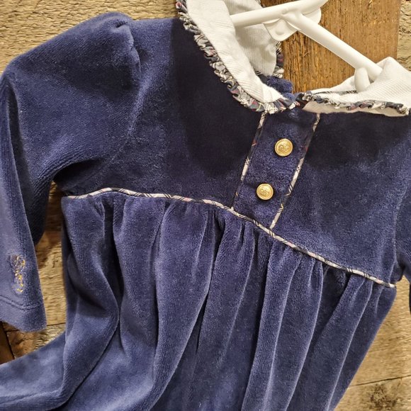 Chaps Blue Velour Footed Plaid 9M Girl - Picture 2 of 6